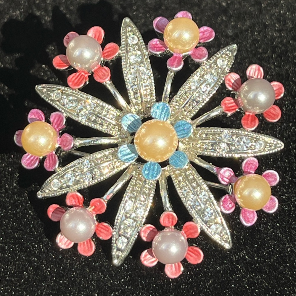 Vintage Brooch Faux Pearls and Diamonds